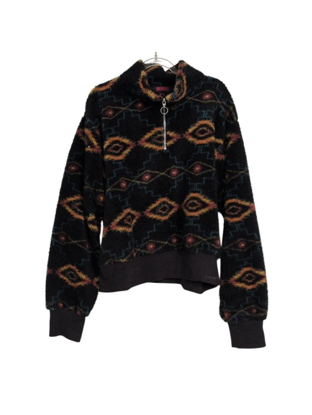 Rock & Roll Denim Aztec Sherpa 1/4 Zip Pullover Womens Size XL Black Boho Wester